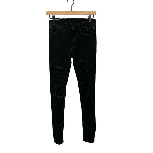 American Eagle Womens Black Hi-Rise Jegging Distressed Size 2 Stretch - Picture 1 of 12
